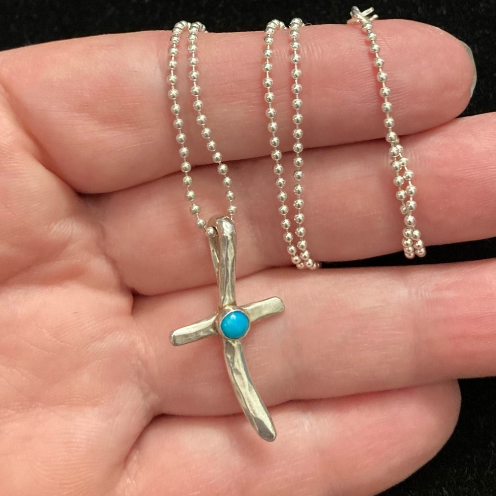 Sterling Silver Turquoise Cross Necklace
